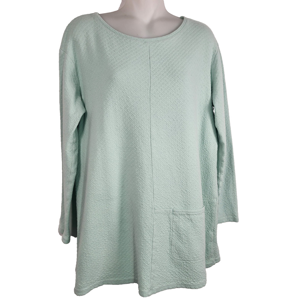 J. Jill Pure Jill Womens Tunic Top Sea Foam Blue Green Textured Pocket S Stretch